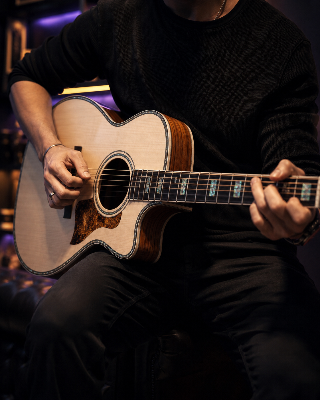 Handmade All-Solid Acoustic Guitar | Solid Spruce Top & Mahogany Back/Sides | 6-String Cutaway | Professional Grade | Warm Resonant Tone