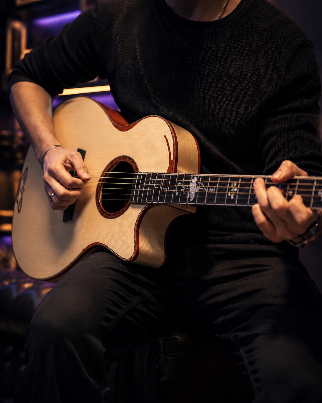 41" Handcrafted Acoustic Guitar | All-Solid Spruce & Mahogany | High-Gloss Finish | Built-in Resonance EQ