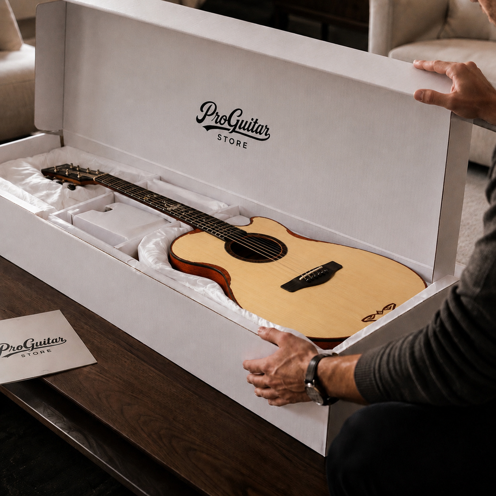41" Handcrafted Acoustic Guitar | All-Solid Spruce & Mahogany | High-Gloss Finish | Built-in Resonance EQ