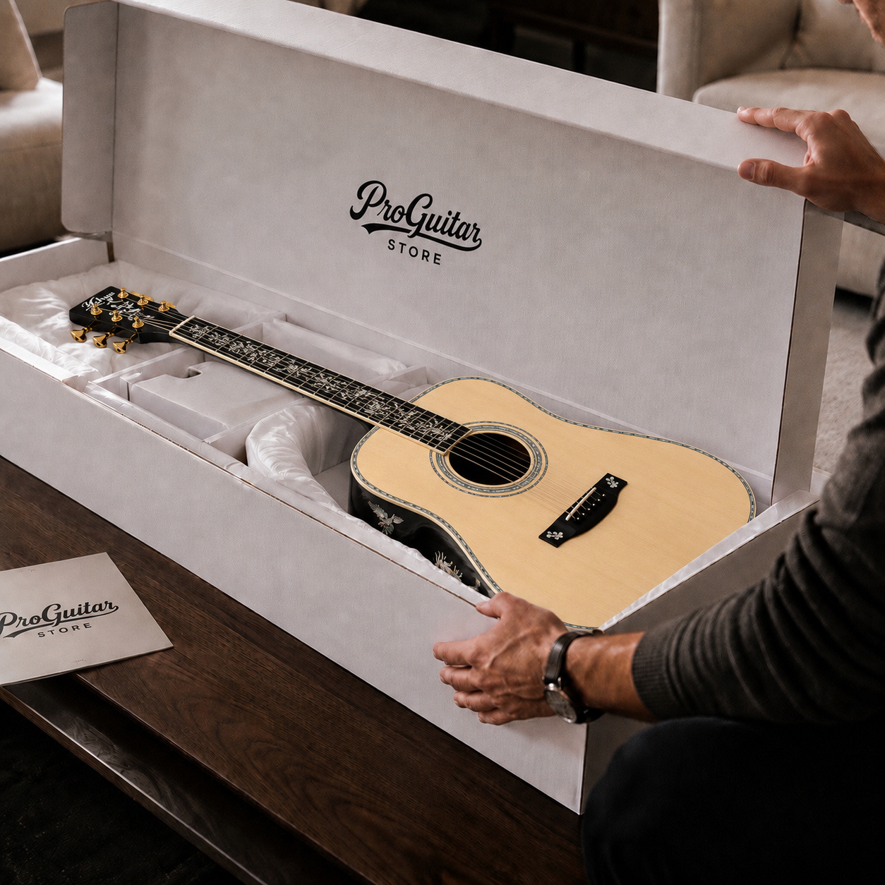 Luthier Brand Y1100 Professional All-Solid Dreadnought Acoustic Guitar – Ebony Fingerboard | Integrated Vibration Pickup | Stage & Studio Performance Ready