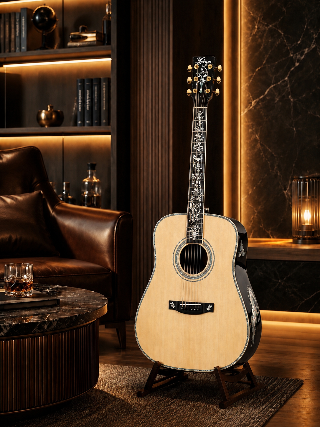Luthier Brand Y1100 Professional All-Solid Dreadnought Acoustic Guitar – Ebony Fingerboard | Integrated Vibration Pickup | Stage & Studio Performance Ready