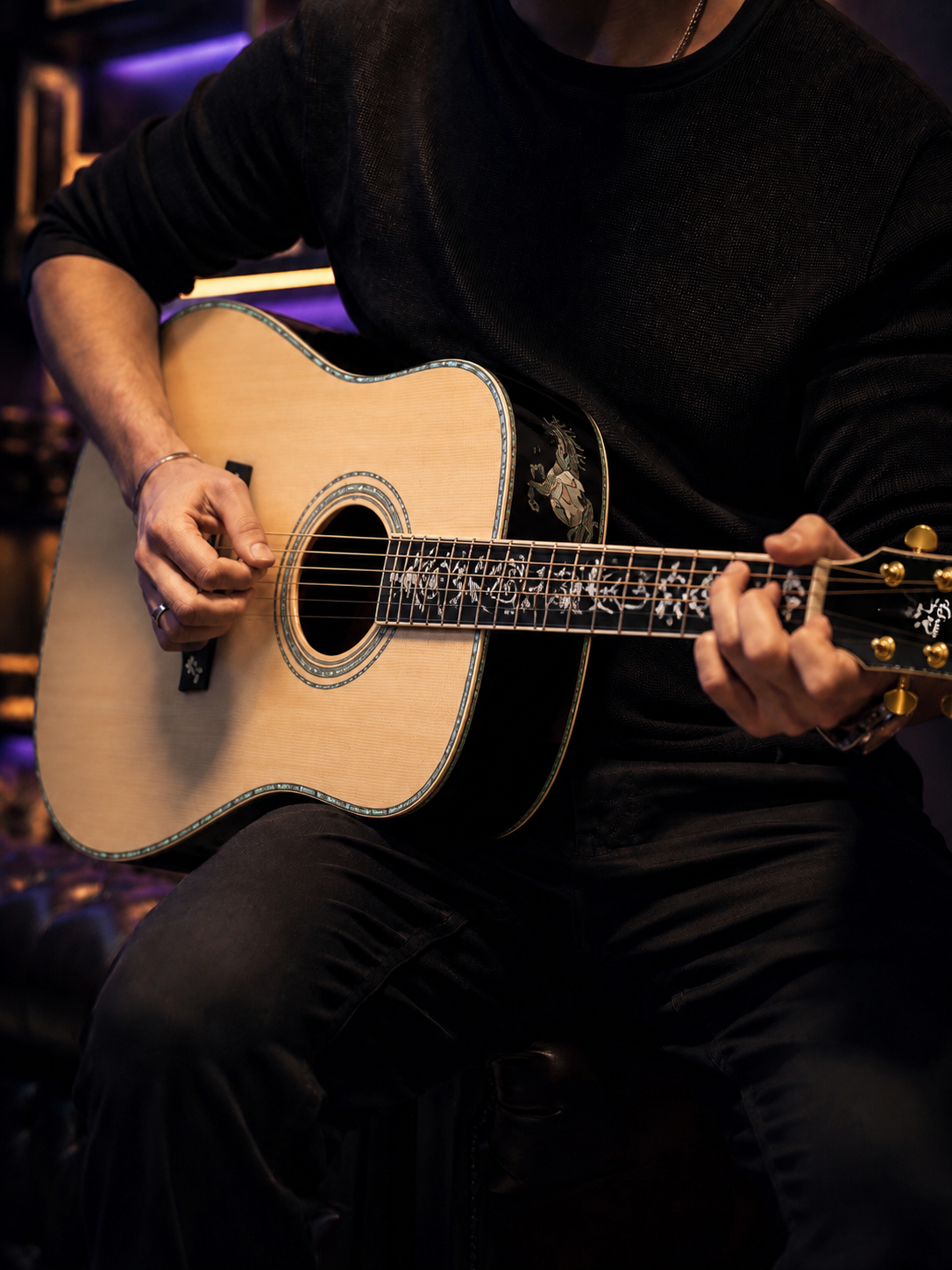 Luthier Brand Y1100 Professional All-Solid Dreadnought Acoustic Guitar – Ebony Fingerboard | Integrated Vibration Pickup | Stage & Studio Performance Ready