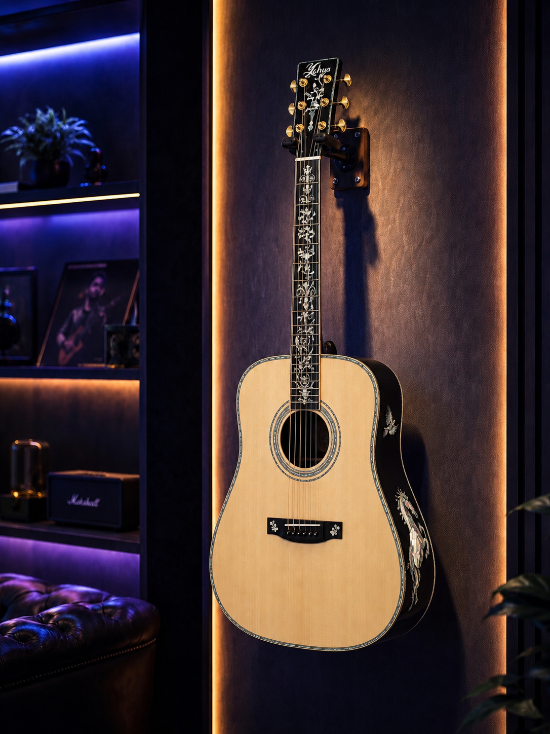 Luthier Brand Y1100 Professional All-Solid Dreadnought Acoustic Guitar – Ebony Fingerboard | Integrated Vibration Pickup | Stage & Studio Performance Ready
