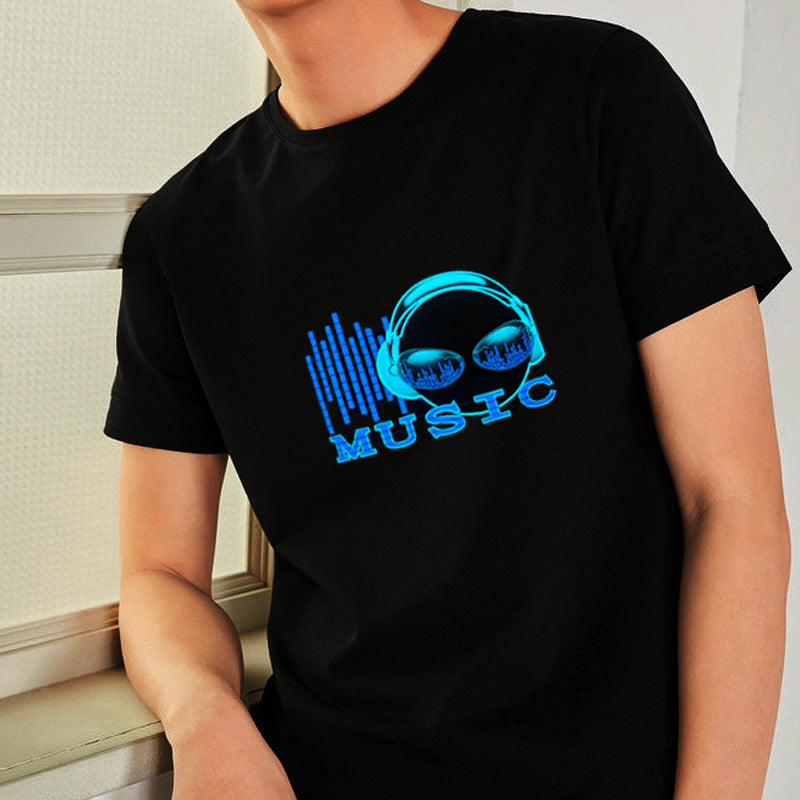 Luminous T-shirt men and women with cross-border Amazon disco net red bar nightclub led voice-activated luminous short sleeve wholesale