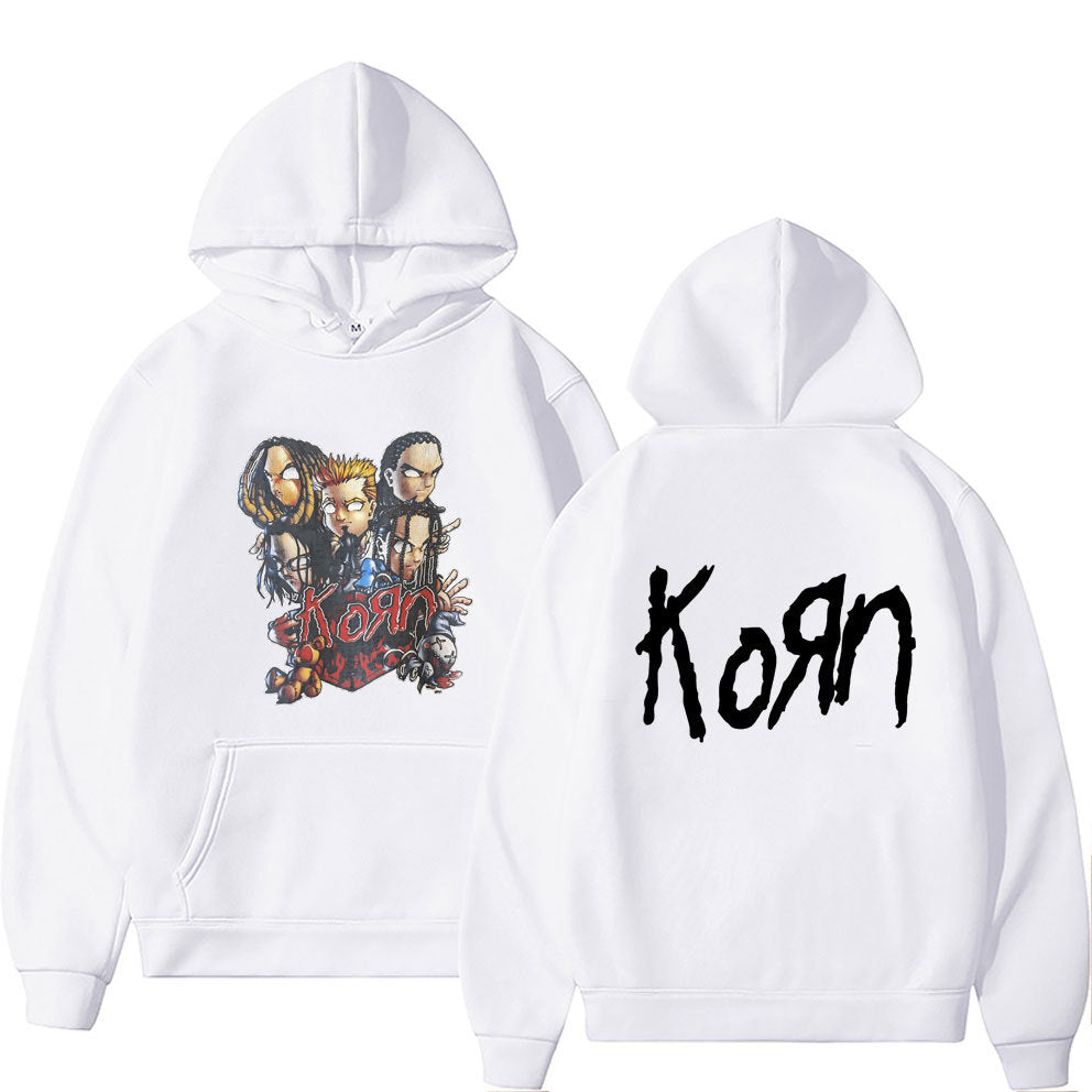 Rock Band Korn Anime Cartoon Print Hoodie Men Women Oversized
