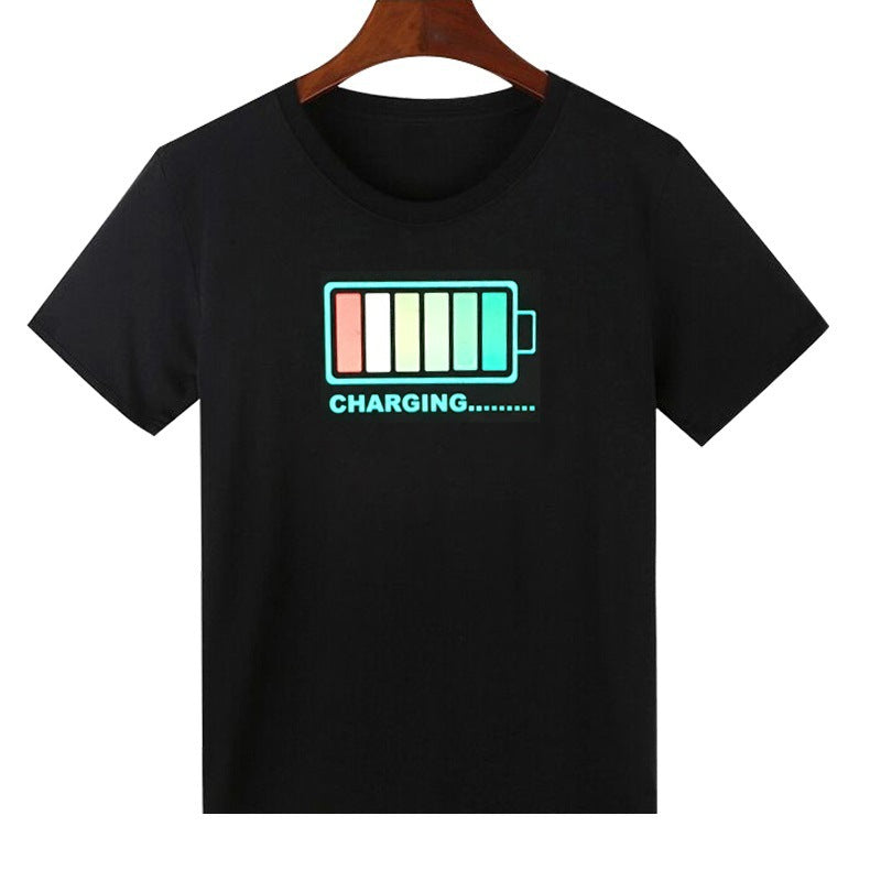 Luminous T-shirt men and women with cross-border Amazon disco net red bar nightclub led voice-activated luminous short sleeve wholesale