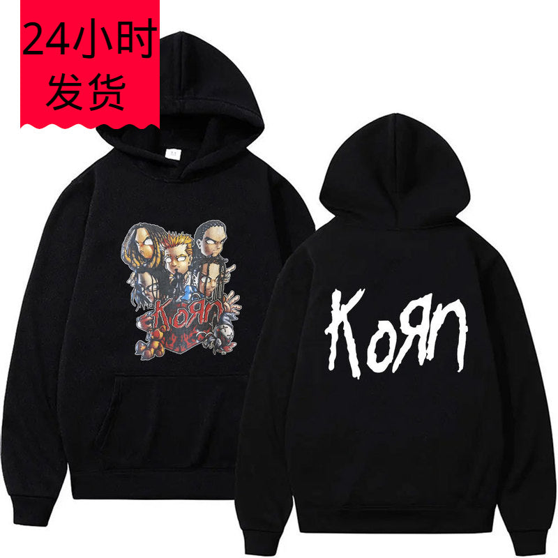 Rock Band Korn Anime Cartoon Print Hoodie Men Women Oversized