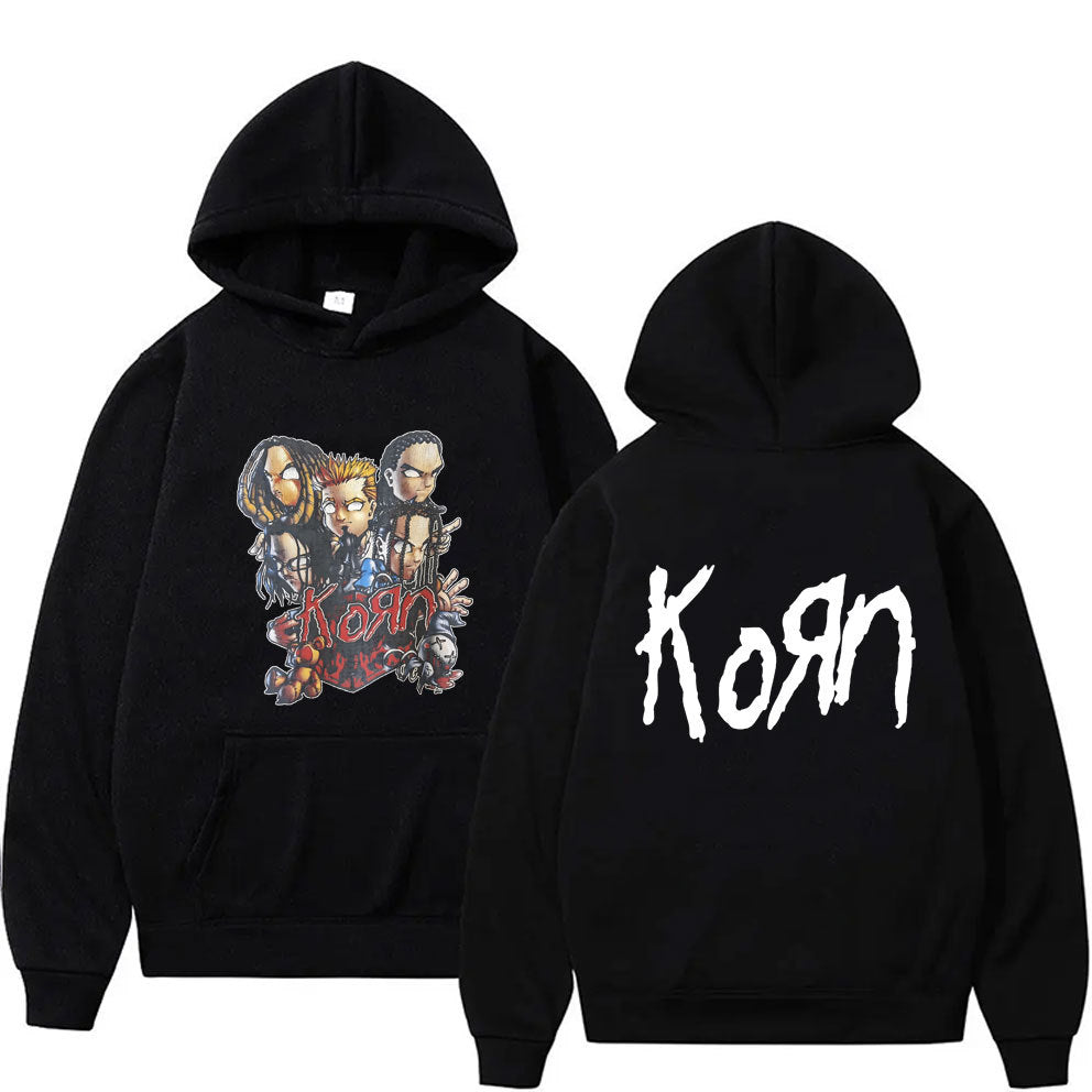 Rock Band Korn Anime Cartoon Print Hoodie Men Women Oversized