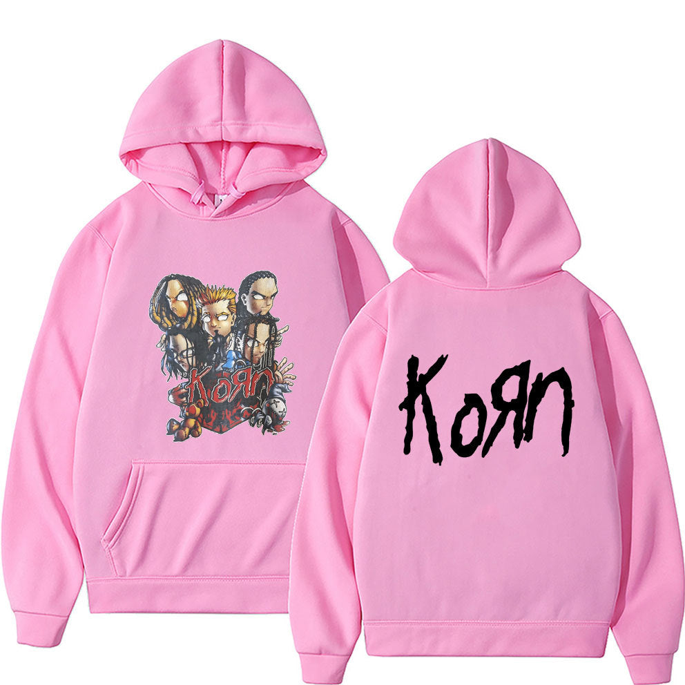 Rock Band Korn Anime Cartoon Print Hoodie Men Women Oversized