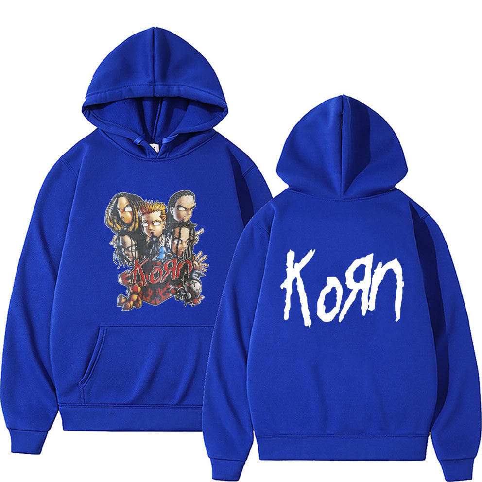Rock Band Korn Anime Cartoon Print Hoodie Men Women Oversized