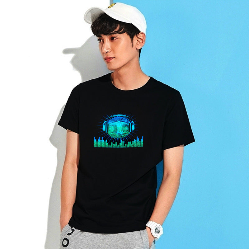 Luminous T-shirt men and women with cross-border Amazon disco net red bar nightclub led voice-activated luminous short sleeve wholesale