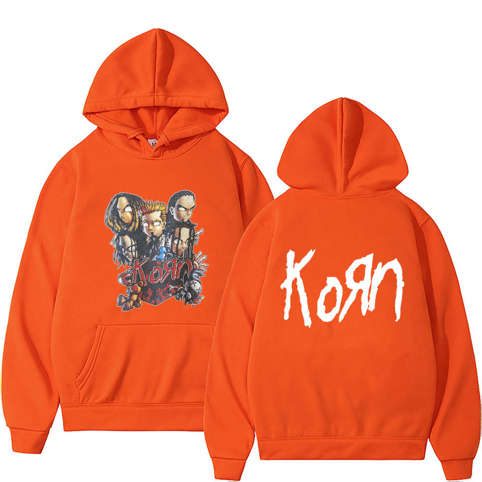 Rock Band Korn Anime Cartoon Print Hoodie Men Women Oversized