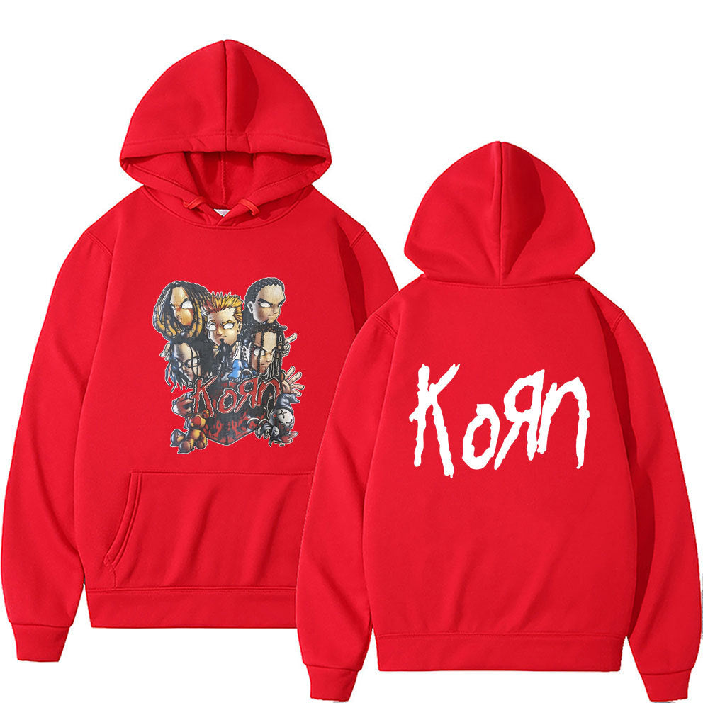 Rock Band Korn Anime Cartoon Print Hoodie Men Women Oversized