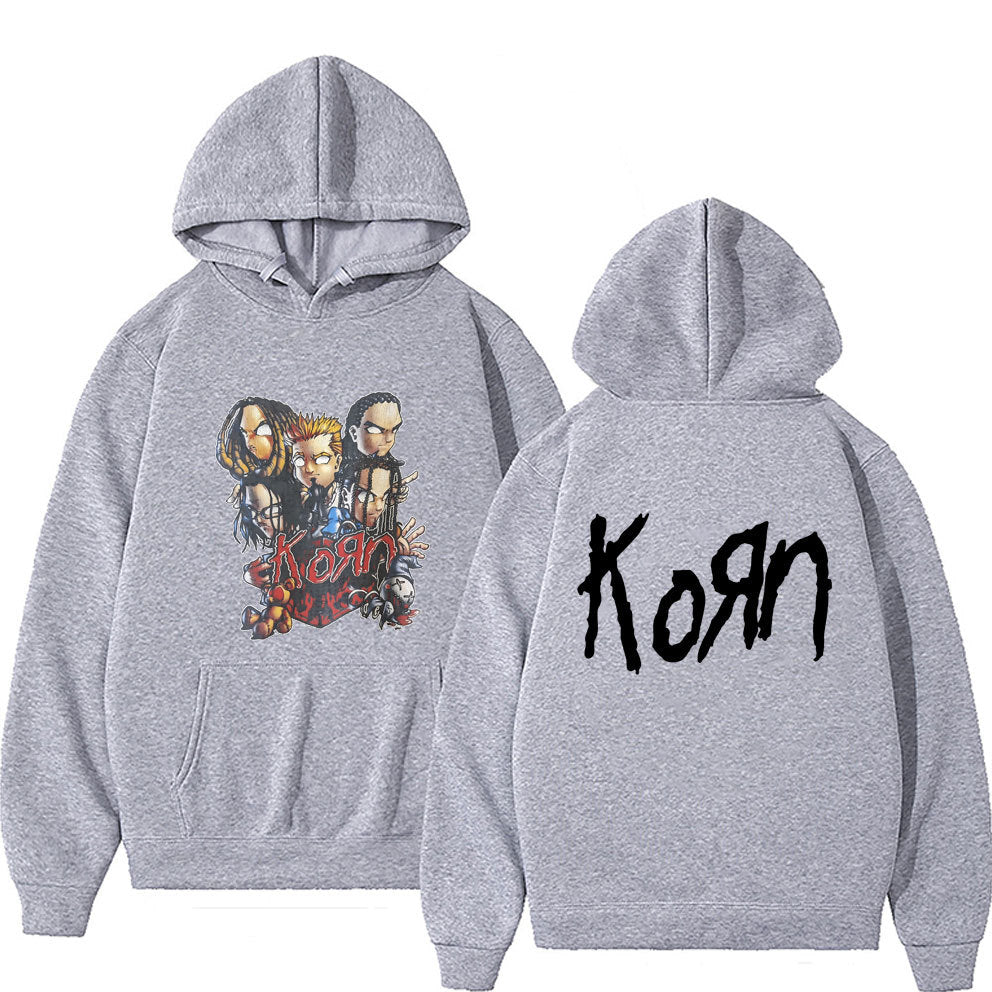 Rock Band Korn Anime Cartoon Print Hoodie Men Women Oversized
