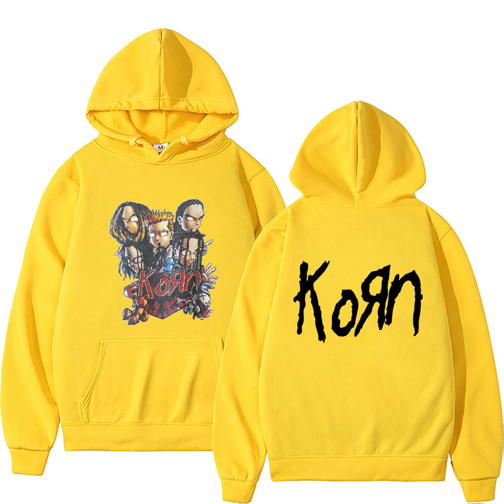 Rock Band Korn Anime Cartoon Print Hoodie Men Women Oversized