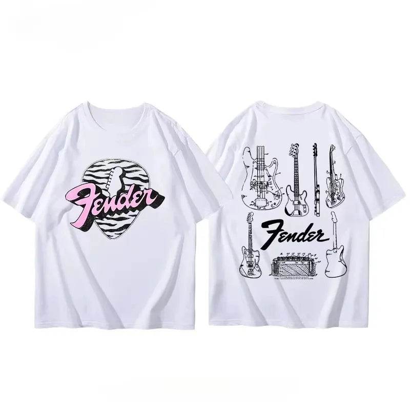 Summer  T-Shirt Fender Electric Guitar Band Short Sleeved Boys and Girls Summer Guitarist Costumes Around Printed T-shirt