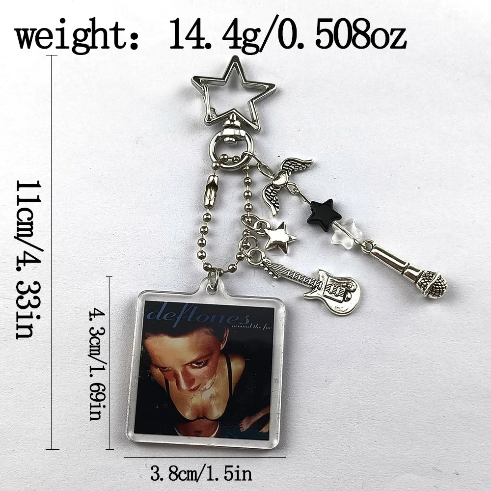 Y2K Beaded Guitar Microphone Keychain – Star Phone Charm Backpack Gift