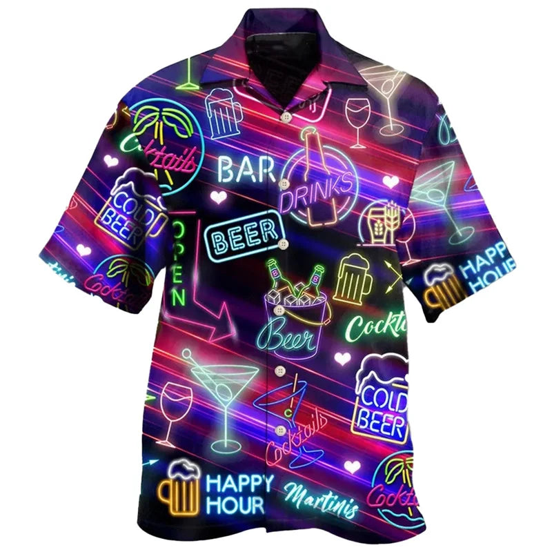 Guitar Music Graphic Hawaiian Shirt For Men Musical Instrument 3D Print Blouse Casual Short Sleeve Lapel Tops Loose Aloha Shirts