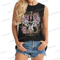 Rock Roll Wild T-shirts Vintage Style Rose Guitar Shirt New Summer Fashion O-Neck Tshirt Music Lover women Sleeveless Tanks Tops