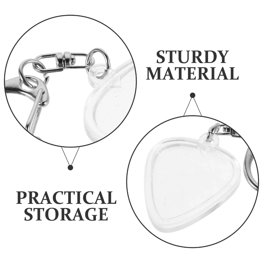 Heart Guitar Pick Holder Keychain – Clear Storage Case with Keyring