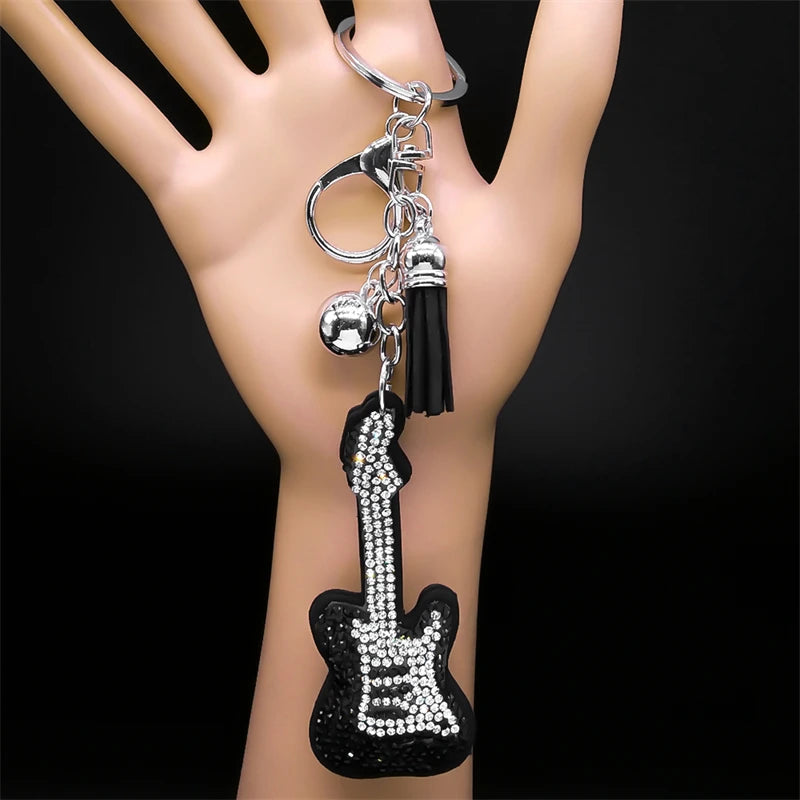 Y2K Gothic Guitar Keychain – Rhinestone Punk Bag Charm Jewelry