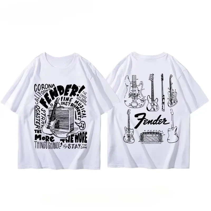 Summer  T-Shirt Fender Electric Guitar Band Short Sleeved Boys and Girls Summer Guitarist Costumes Around Printed T-shirt