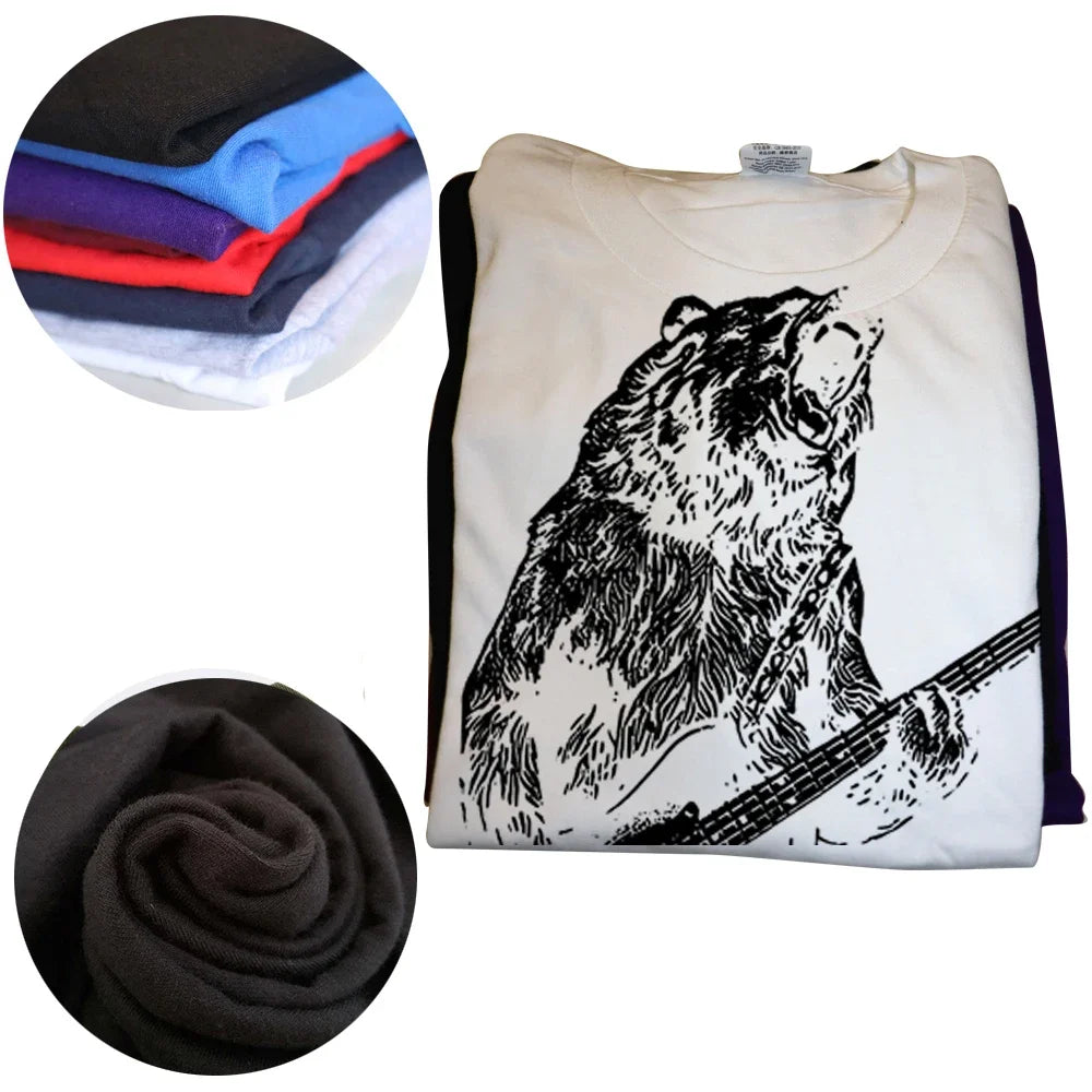 Bear Playing Bass Guitar T Shirts Graphic Cotton Streetwear Short Sleeve Birthday Gifts Summer Animal Playing Guitar T-shirt