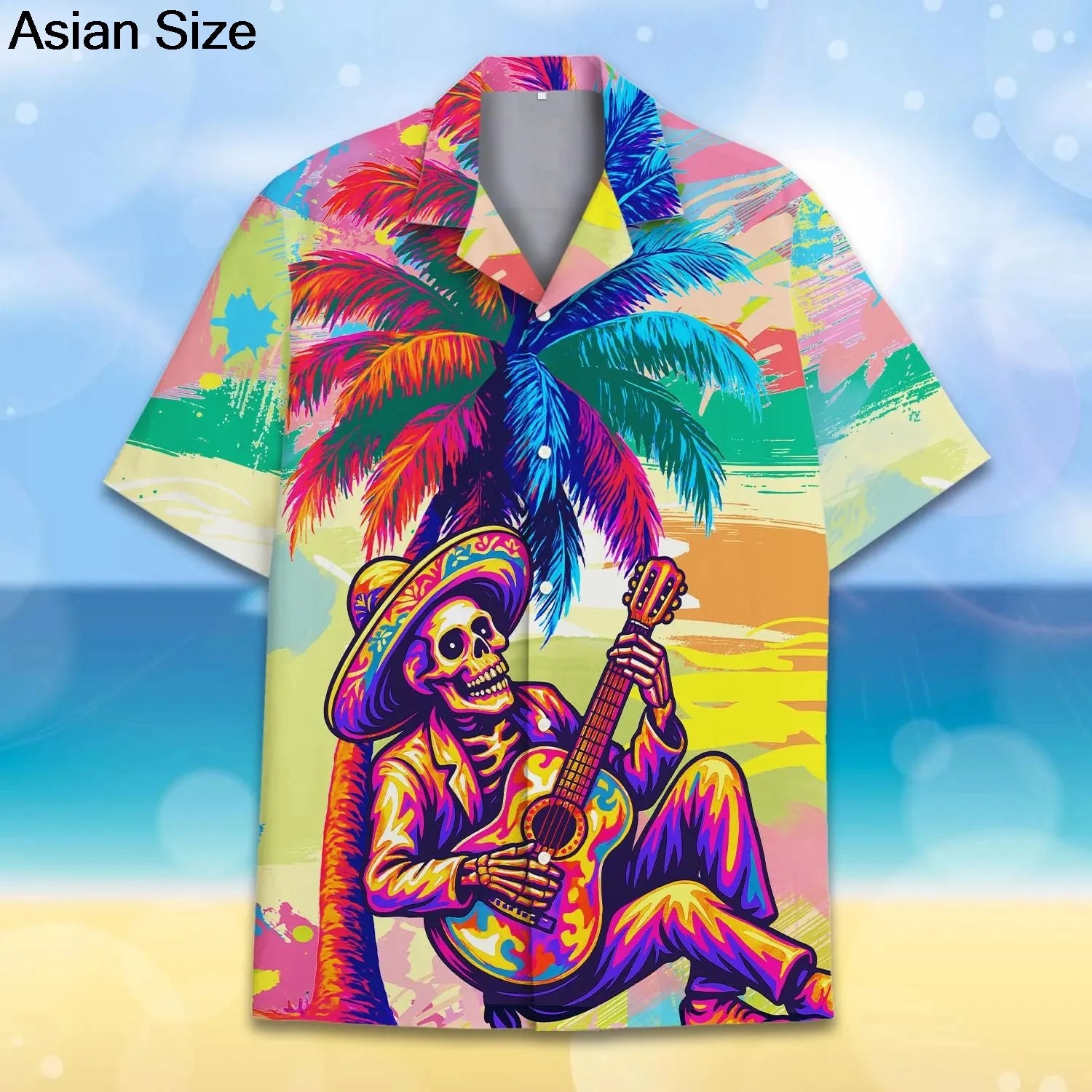 2025 Guitar Hawaiian Shirt Men Women Clothes Retro Electric Rock Animal Funny Musician Aloha Short Sleeve Hip Hop Button Blouses