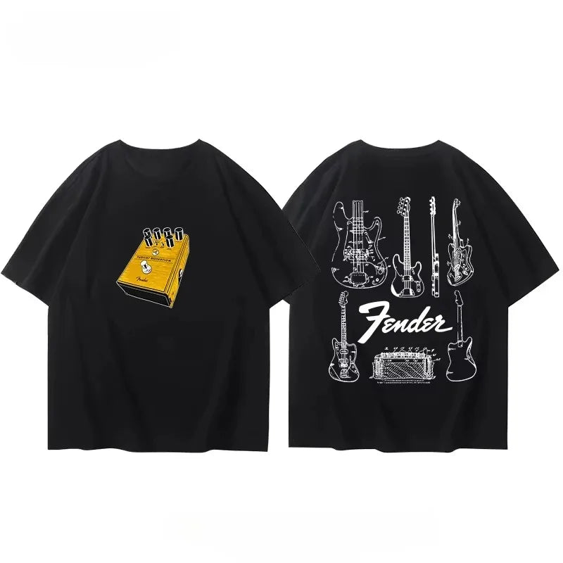 Summer  T-Shirt Fender Electric Guitar Band Short Sleeved Boys and Girls Summer Guitarist Costumes Around Printed T-shirt