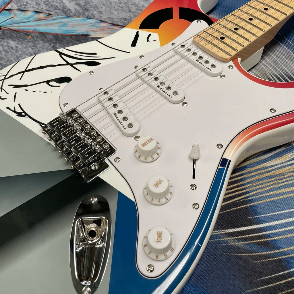 Classic 6-String Electric Guitar – SSS Pickups, Maple Fingerboard, Graffiti Art Design