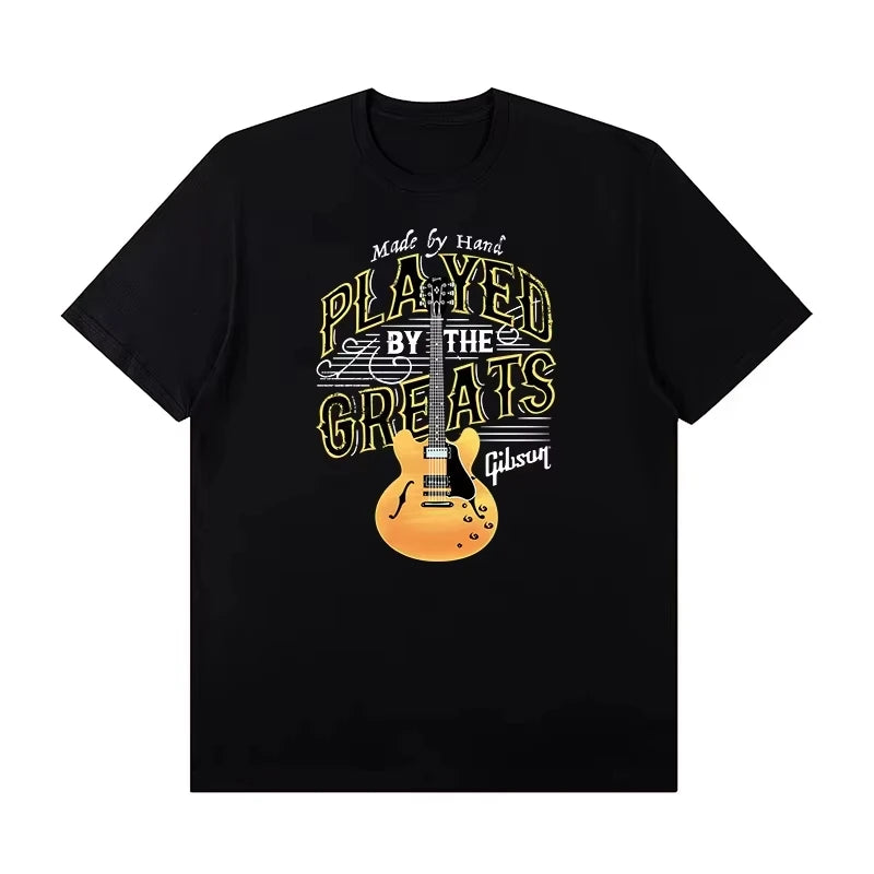 Gibson Gibson Electric Guitar Peripheral Graphic Rock T-shirt Short Sleeve Male Band Guitarist Practice Costume High Quality