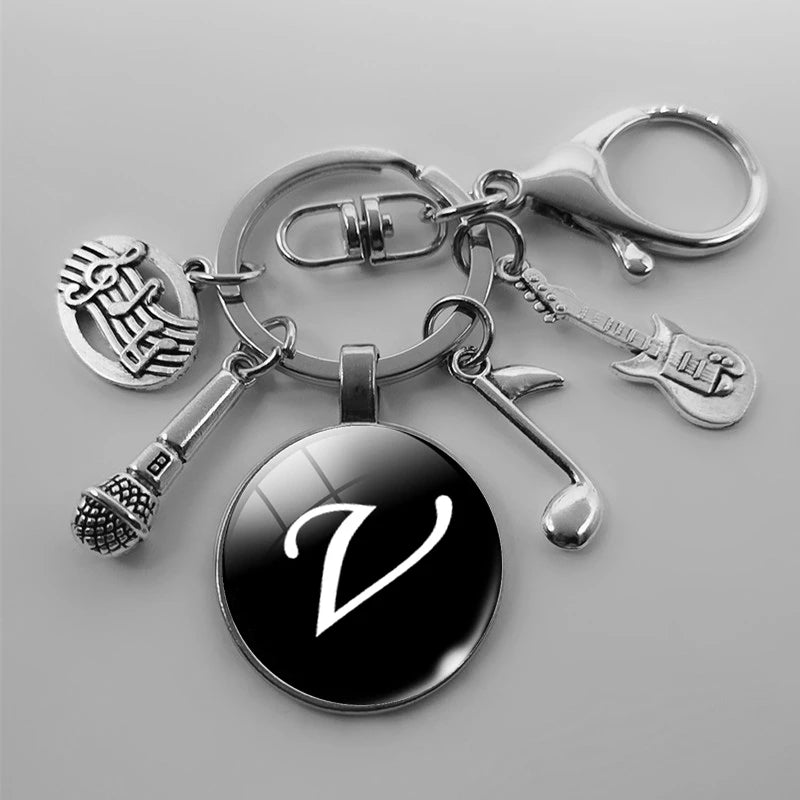 A-Z Letter Music Keychain – Handmade Guitar & Microphone Teacher Gift