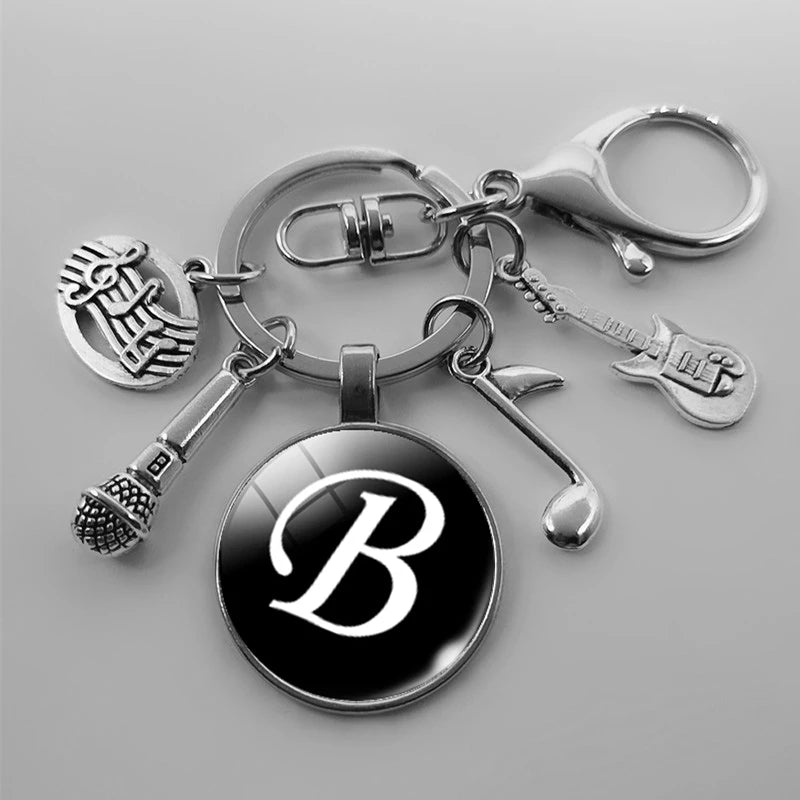 A-Z Letter Music Keychain – Handmade Guitar & Microphone Teacher Gift