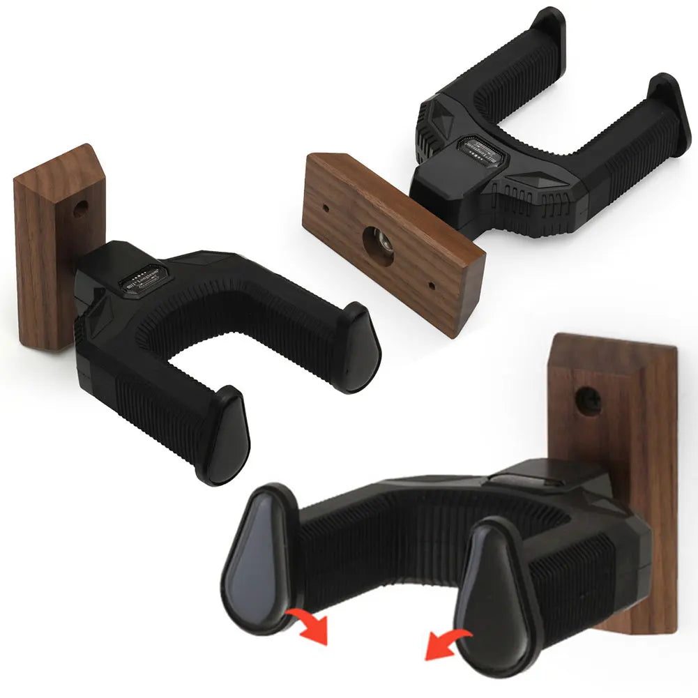 Self-Lock Wood Guitar Wall Hanger — Universal Display Stand for Electric, Bass & Ukulele