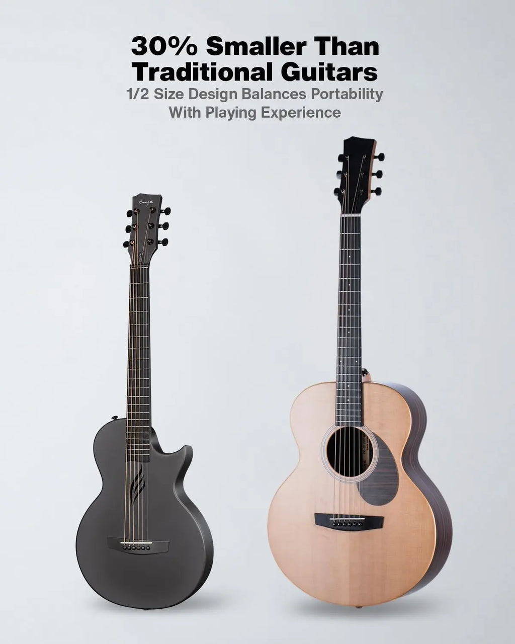 Enya Nova Go 35” Carbon Fiber Acoustic Guitar | One-Piece Travel Guitar with Beginner Kit, Gig Bag & Strap