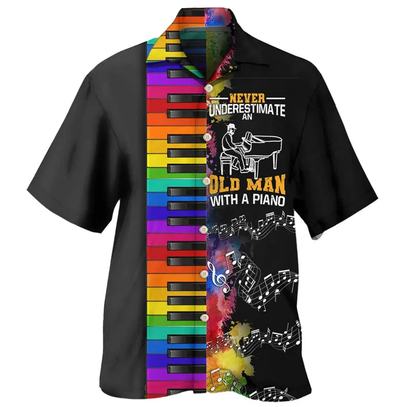 Guitar Music Graphic Hawaiian Shirt For Men Musical Instrument 3D Print Blouse Casual Short Sleeve Lapel Tops Loose Aloha Shirts