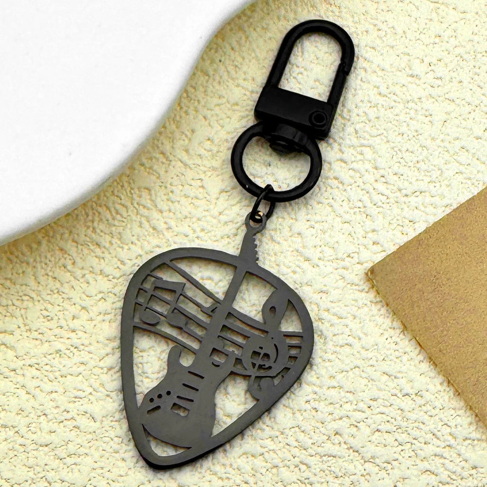 Stainless Steel Rock Guitar Pick Keychain – Punk Music Charm Gift