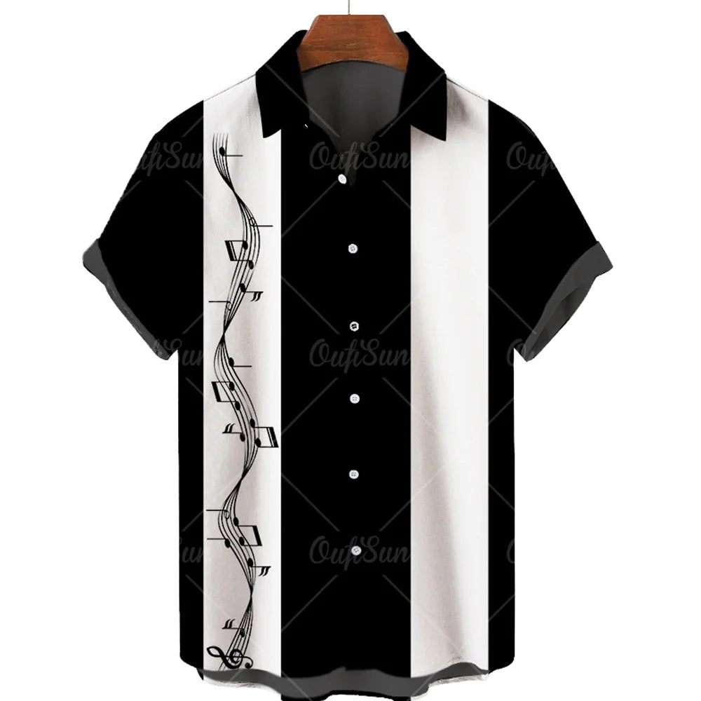 Hawaiian Shirt With Musical Guitar Print For Men, Party Short Sleeve Beach, Hip Hop, Harajuku, Large Size Top