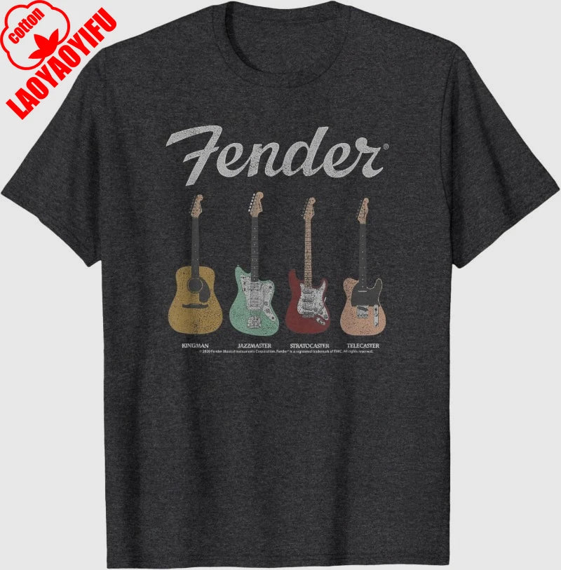 Fender Vintage Guitar Lineup Shirt Guitar Graphic T Shirts Retro Tees Funny Christmas T-shirt Unisex Clothing Casual Wear