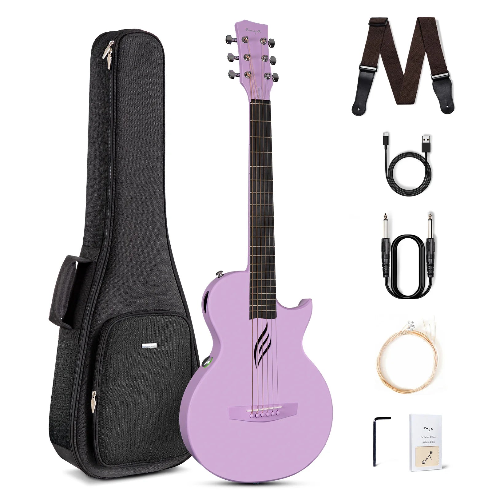 Enya NOVA GO SP1 35” Smart Carbon Fiber Acoustic-Electric Guitar | Travel Guitar Bundle