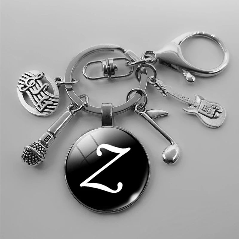 A-Z Letter Music Keychain – Handmade Guitar & Microphone Teacher Gift