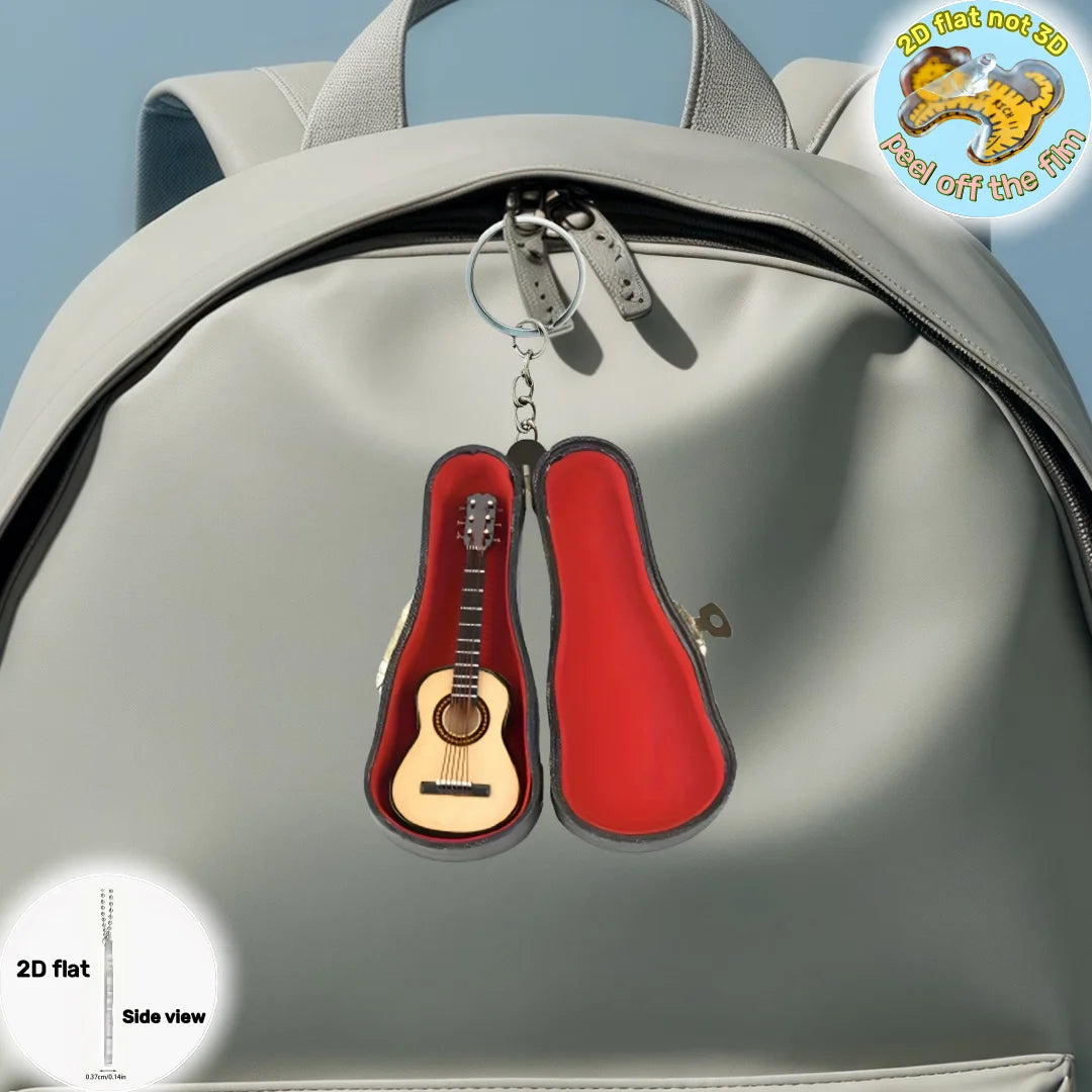 Acoustic Guitar Keychain with Case, 2D Acrylic Music Ornament for Car, Bag & Gifts