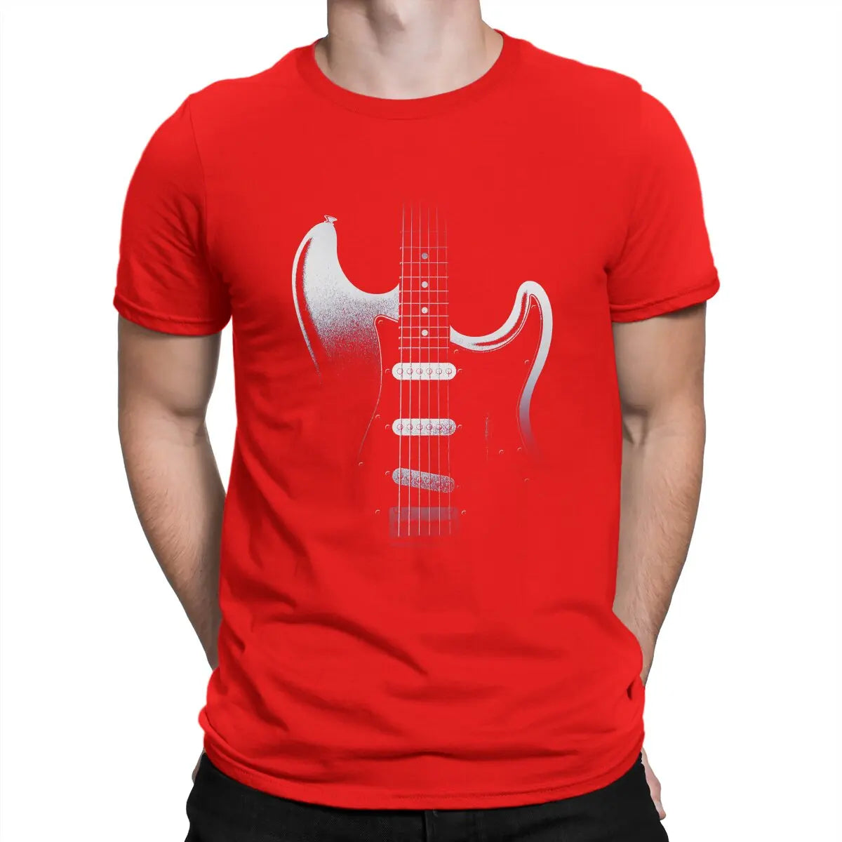 Guitar In Darkness Classic  T-Shirts for Men Bass Guitar Rock Music Casual Pure Cotton Tees Crewneck T Shirt Graphic Clothing