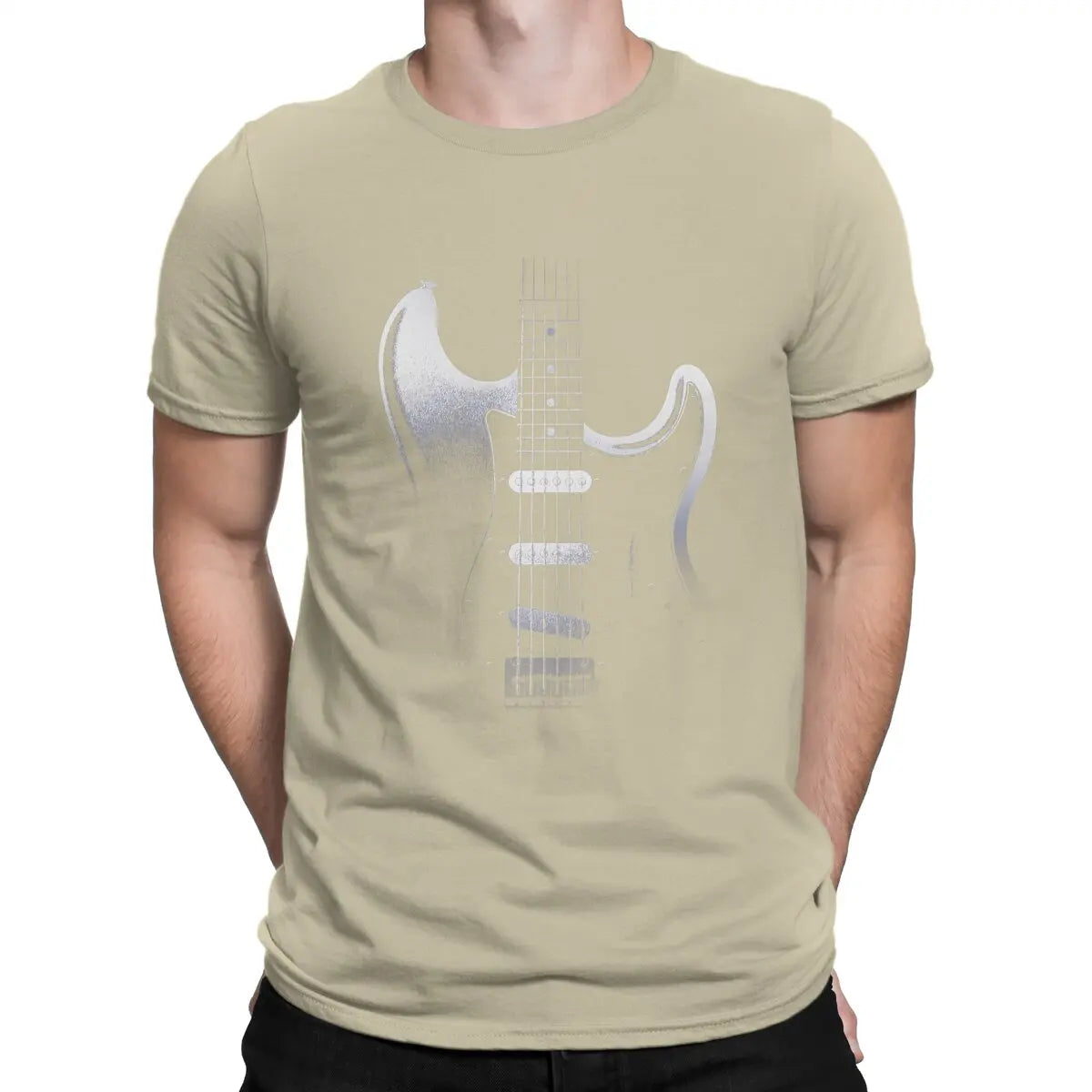 Guitar In Darkness Classic  T-Shirts for Men Bass Guitar Rock Music Casual Pure Cotton Tees Crewneck T Shirt Graphic Clothing