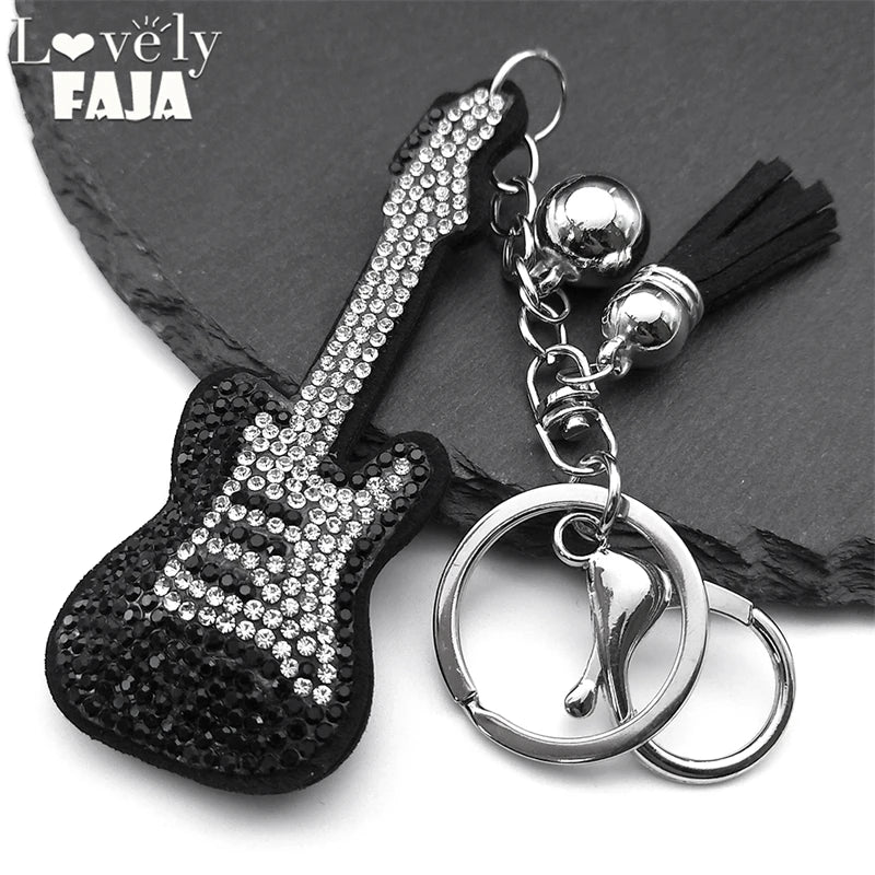 Y2K Gothic Guitar Keychain – Rhinestone Punk Bag Charm Jewelry