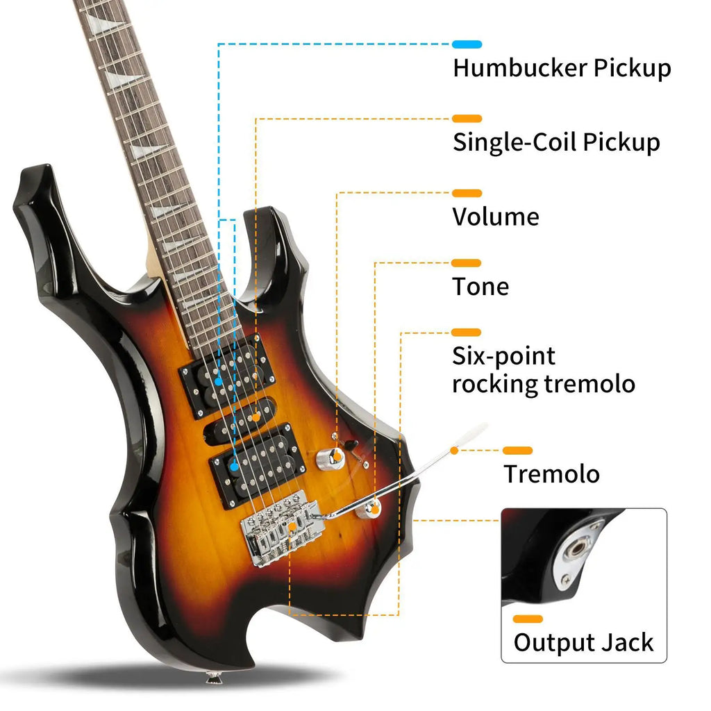 Burning Fire 6-String Electric Guitar Kit with Bag & 20W Amp