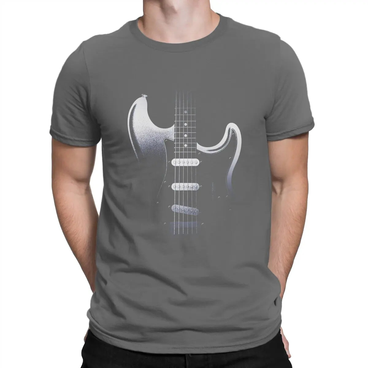 Guitar In Darkness Classic  T-Shirts for Men Bass Guitar Rock Music Casual Pure Cotton Tees Crewneck T Shirt Graphic Clothing