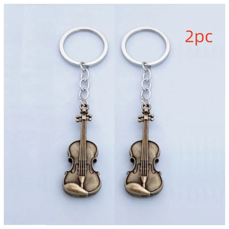 Vintage Guitar & Violin Charm Keychain – Unique Pendant for Men & Women