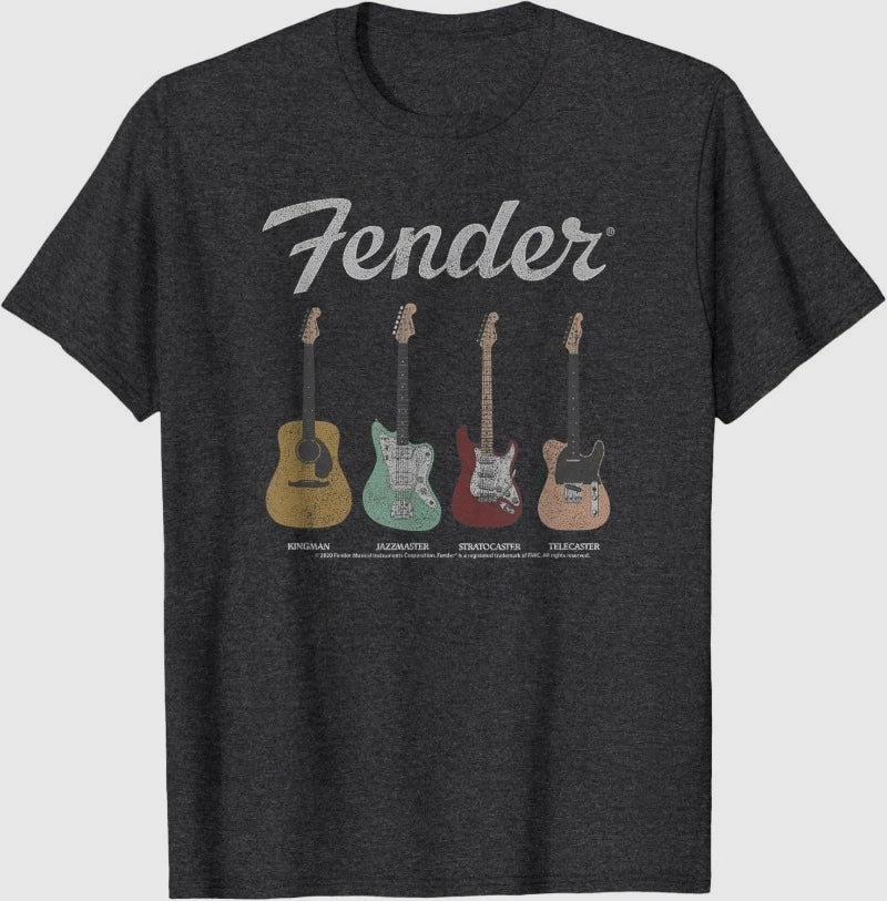 Fender Vintage Guitar Lineup Shirt Guitar Graphic T Shirts Retro Tees Funny Christmas T-shirt Unisex Clothing Casual Wear