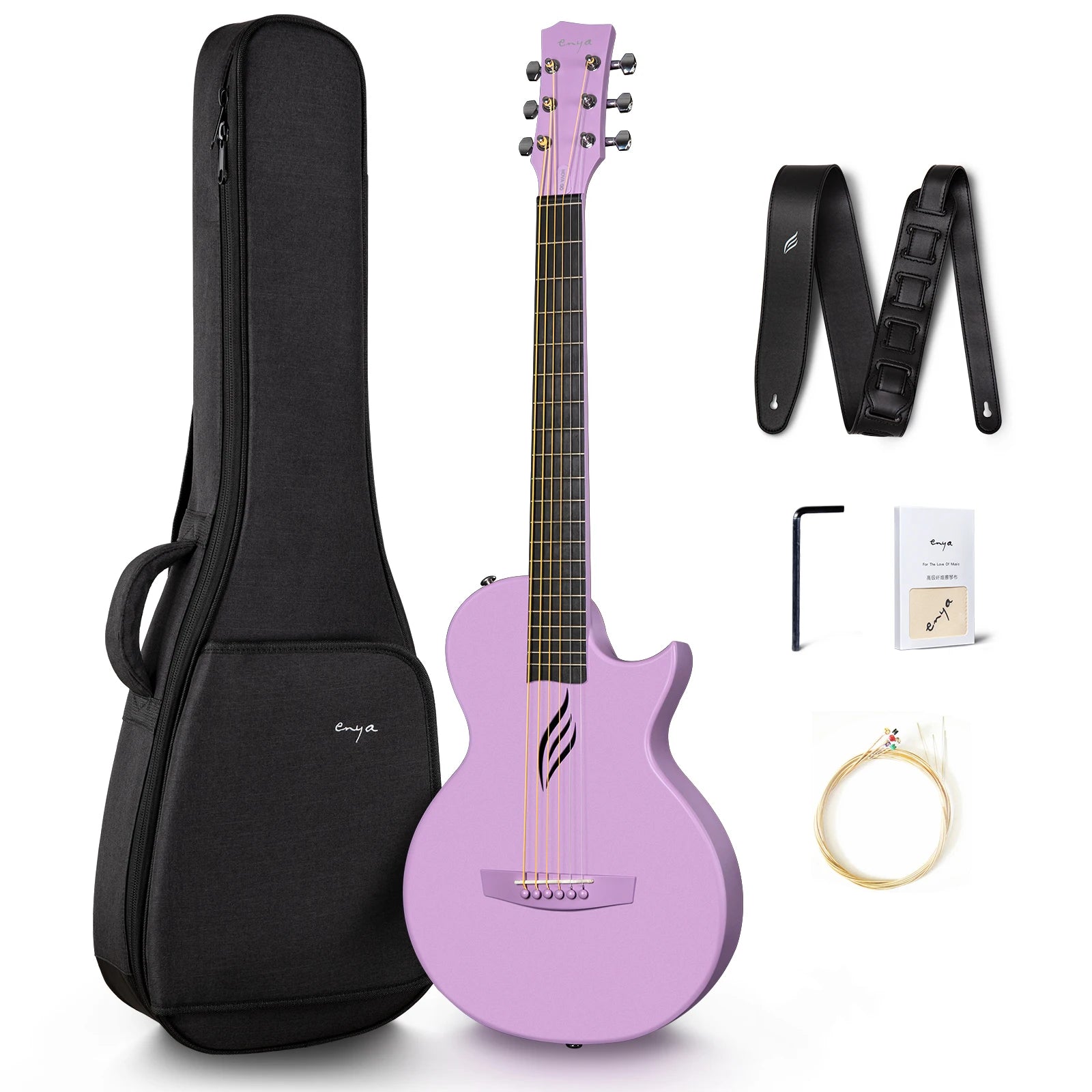 Enya Nova Go 35” Carbon Fiber Acoustic Guitar | One-Piece Travel Guitar with Beginner Kit, Gig Bag & Strap